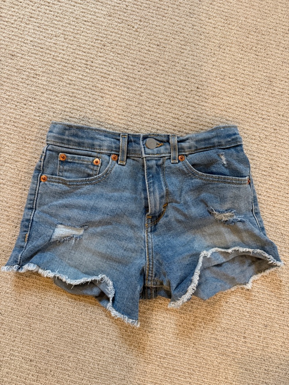 Levi's Light Blue High-Rise Distressed Jean Shorts
